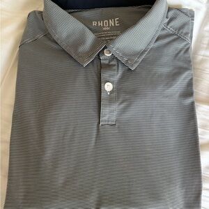 Men's Navy Blue and White Striped Polo Shirt XL